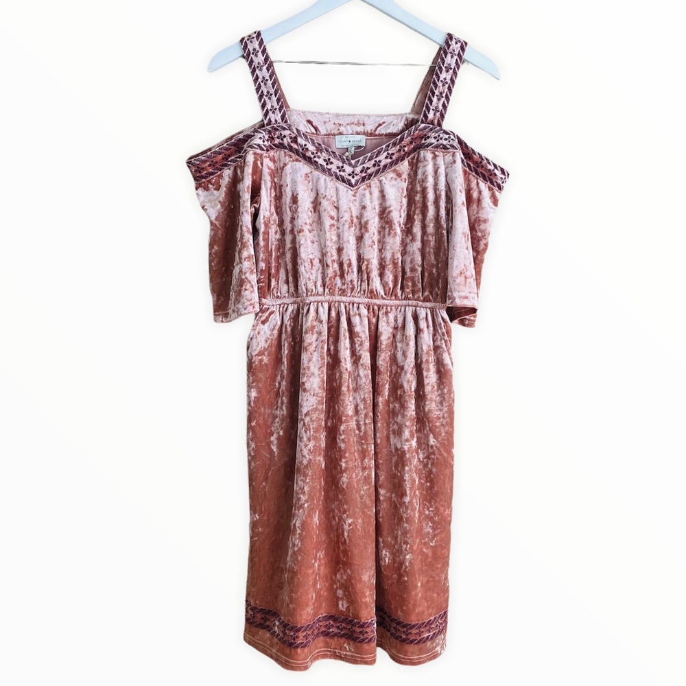 Lucky Brand NWT Pink Crushed‎ Velvet Embroidered Pocket Dress Size Small - Picture 4 of 11